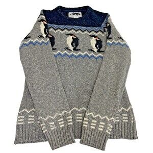 Urban Outfitters Character Hero Men Penguin  Knit Gray Cotton Blend Sweater Sz S